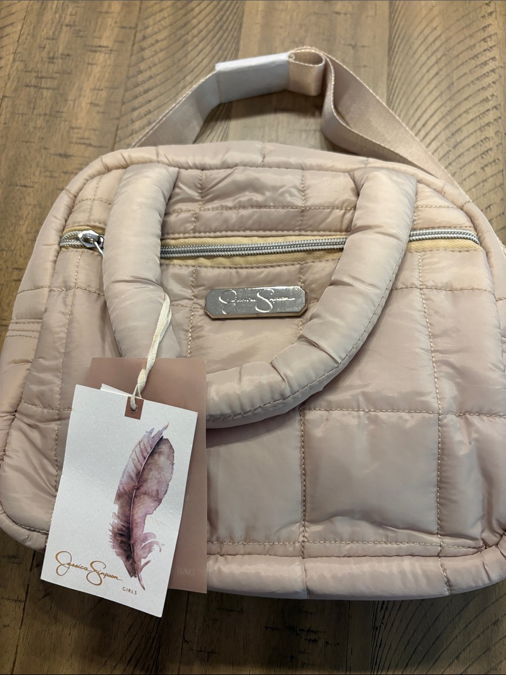 Jessica Simpson Beige Quilted Insulated Lunch Bag PEVA Lining Zipper, 1 Comp